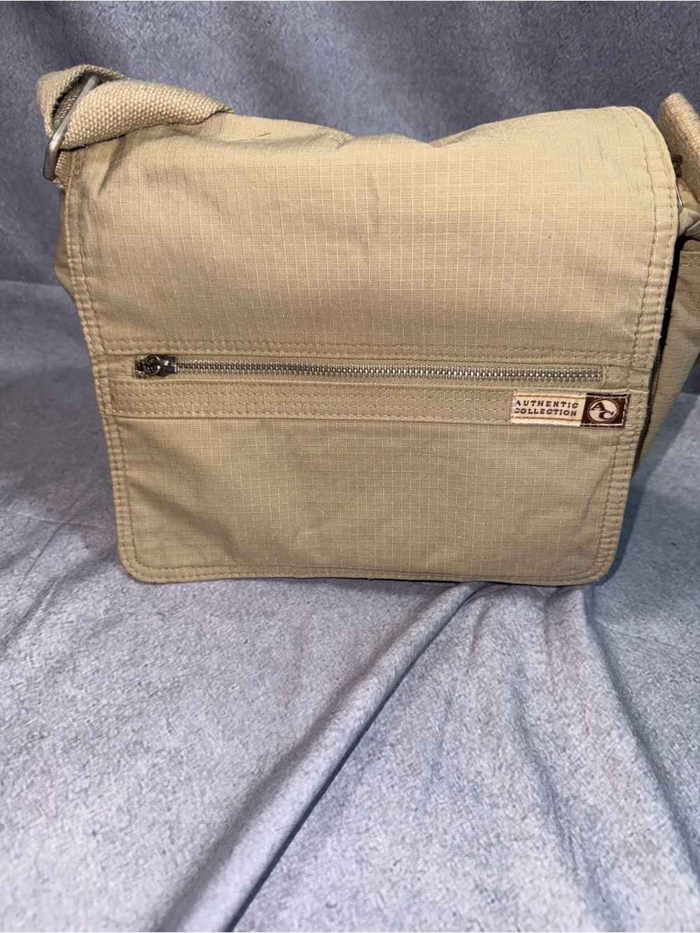 Authentic Collection Beige Crossbody Bag with Front Zip Pocket